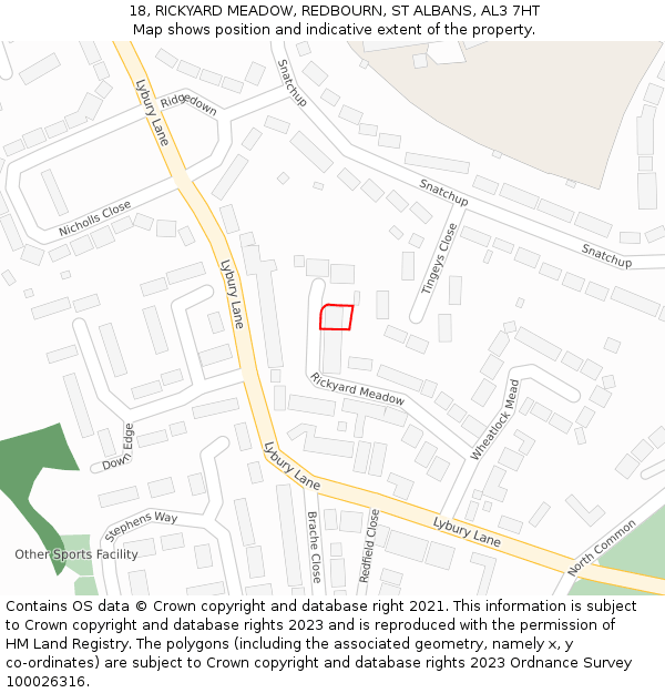 18, RICKYARD MEADOW, REDBOURN, ST ALBANS, AL3 7HT: Location map and indicative extent of plot
