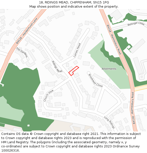 18, RIDINGS MEAD, CHIPPENHAM, SN15 1PG: Location map and indicative extent of plot