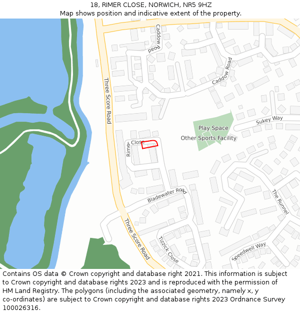 18, RIMER CLOSE, NORWICH, NR5 9HZ: Location map and indicative extent of plot