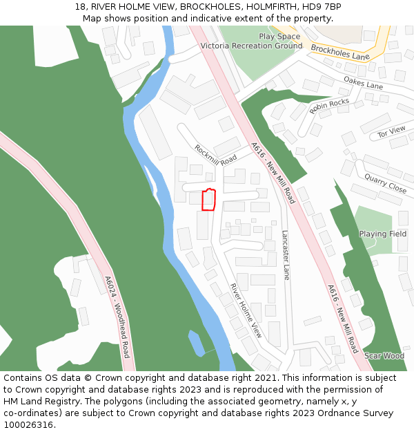 18, RIVER HOLME VIEW, BROCKHOLES, HOLMFIRTH, HD9 7BP: Location map and indicative extent of plot