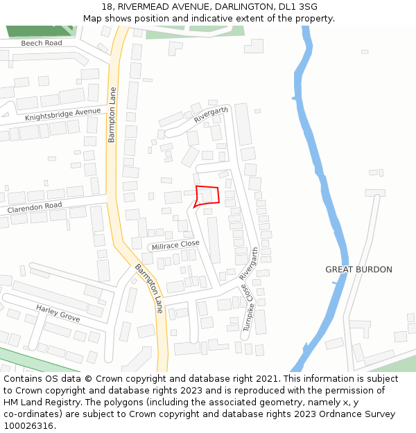 18, RIVERMEAD AVENUE, DARLINGTON, DL1 3SG: Location map and indicative extent of plot