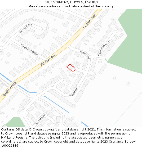 18, RIVERMEAD, LINCOLN, LN6 8FB: Location map and indicative extent of plot