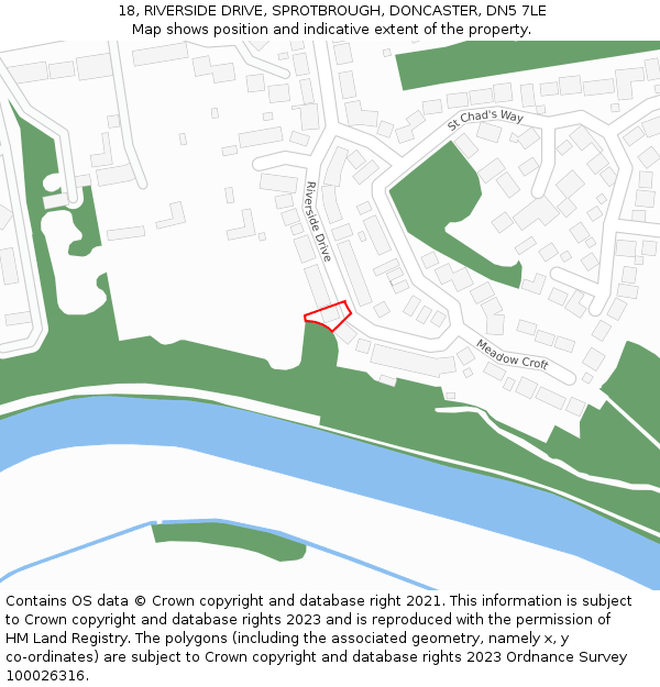 18, RIVERSIDE DRIVE, SPROTBROUGH, DONCASTER, DN5 7LE: Location map and indicative extent of plot