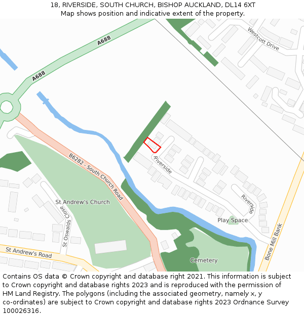 18, RIVERSIDE, SOUTH CHURCH, BISHOP AUCKLAND, DL14 6XT: Location map and indicative extent of plot