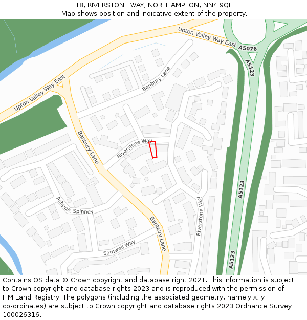 18, RIVERSTONE WAY, NORTHAMPTON, NN4 9QH: Location map and indicative extent of plot