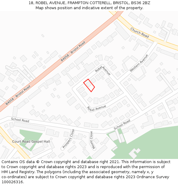 18, ROBEL AVENUE, FRAMPTON COTTERELL, BRISTOL, BS36 2BZ: Location map and indicative extent of plot