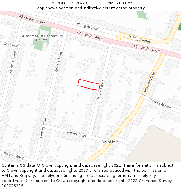 18, ROBERTS ROAD, GILLINGHAM, ME8 0AY: Location map and indicative extent of plot
