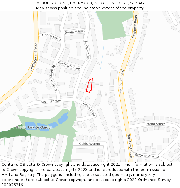 18, ROBIN CLOSE, PACKMOOR, STOKE-ON-TRENT, ST7 4GT: Location map and indicative extent of plot