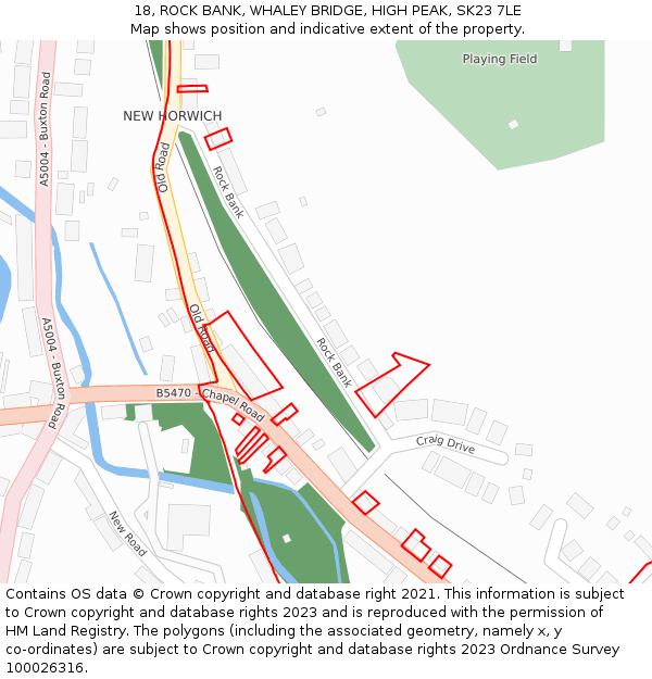 18, ROCK BANK, WHALEY BRIDGE, HIGH PEAK, SK23 7LE: Location map and indicative extent of plot