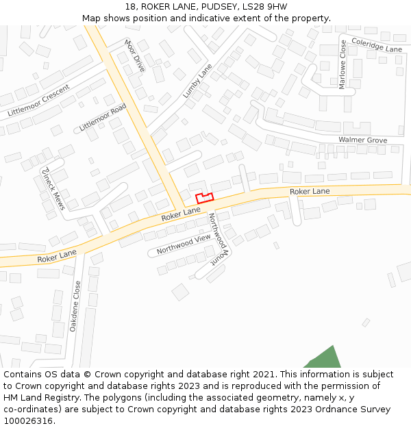 18, ROKER LANE, PUDSEY, LS28 9HW: Location map and indicative extent of plot