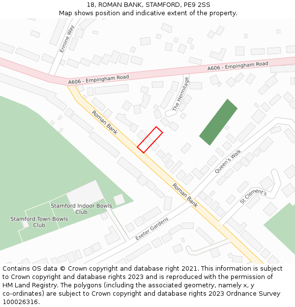 18, ROMAN BANK, STAMFORD, PE9 2SS: Location map and indicative extent of plot