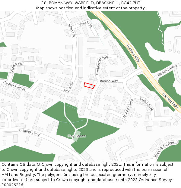 18, ROMAN WAY, WARFIELD, BRACKNELL, RG42 7UT: Location map and indicative extent of plot