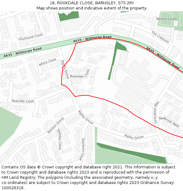 18, ROOKDALE CLOSE, BARNSLEY, S75 2RY: Location map and indicative extent of plot