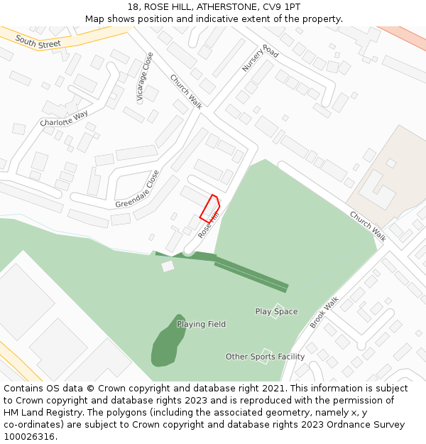 18, ROSE HILL, ATHERSTONE, CV9 1PT: Location map and indicative extent of plot