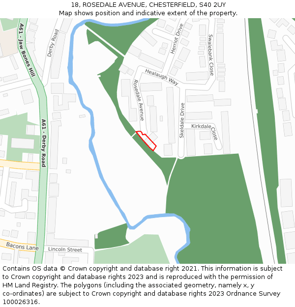 18, ROSEDALE AVENUE, CHESTERFIELD, S40 2UY: Location map and indicative extent of plot