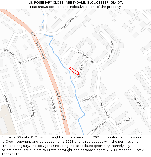 18, ROSEMARY CLOSE, ABBEYDALE, GLOUCESTER, GL4 5TL: Location map and indicative extent of plot