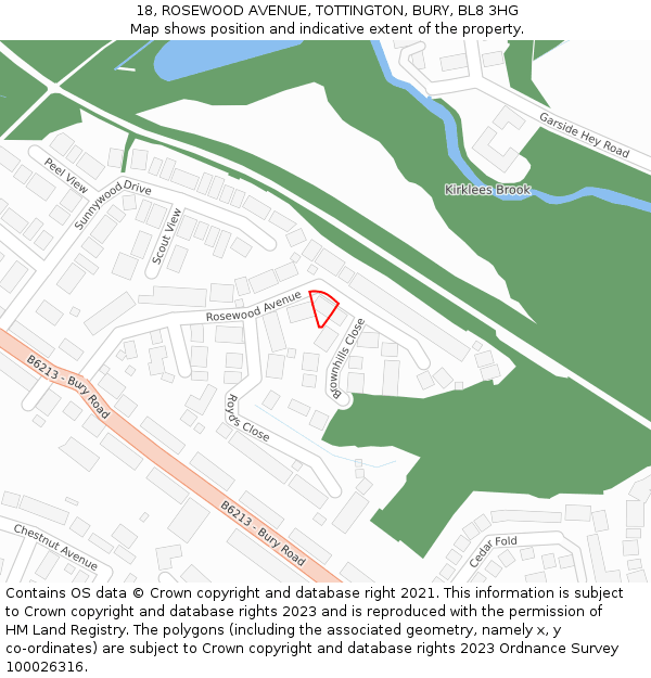 18, ROSEWOOD AVENUE, TOTTINGTON, BURY, BL8 3HG: Location map and indicative extent of plot