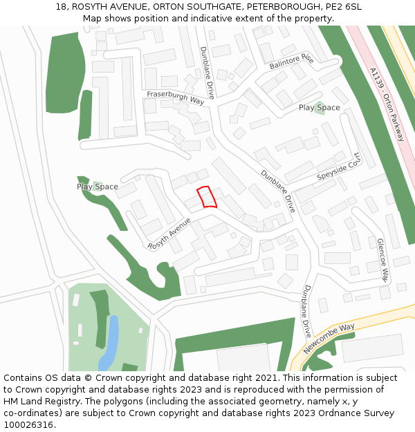 18, ROSYTH AVENUE, ORTON SOUTHGATE, PETERBOROUGH, PE2 6SL: Location map and indicative extent of plot