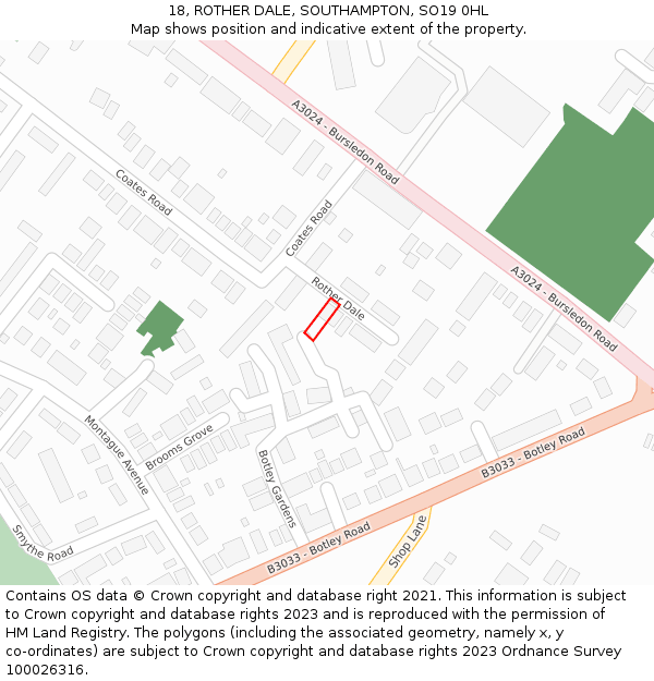 18, ROTHER DALE, SOUTHAMPTON, SO19 0HL: Location map and indicative extent of plot