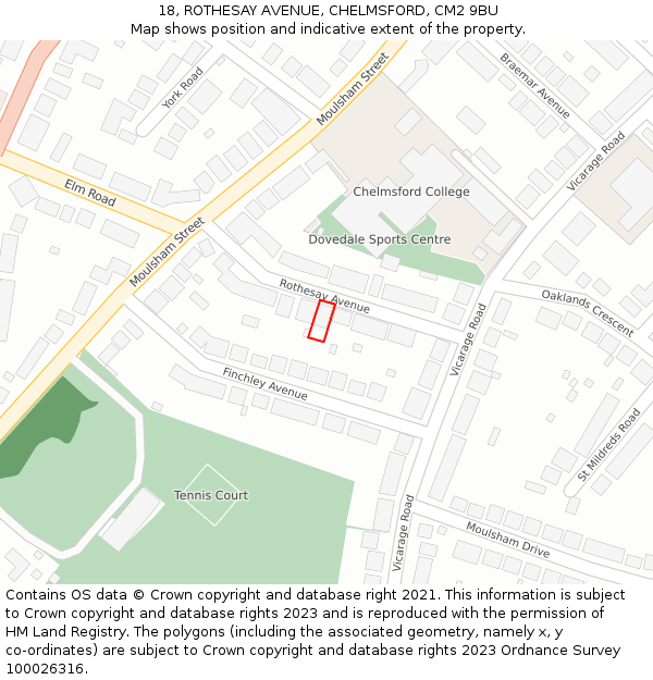 18, ROTHESAY AVENUE, CHELMSFORD, CM2 9BU: Location map and indicative extent of plot