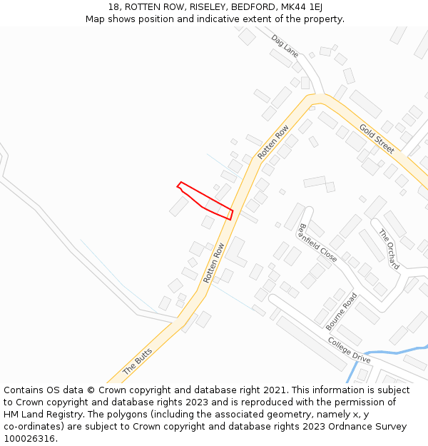 18, ROTTEN ROW, RISELEY, BEDFORD, MK44 1EJ: Location map and indicative extent of plot
