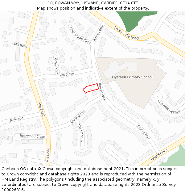 18, ROWAN WAY, LISVANE, CARDIFF, CF14 0TB: Location map and indicative extent of plot