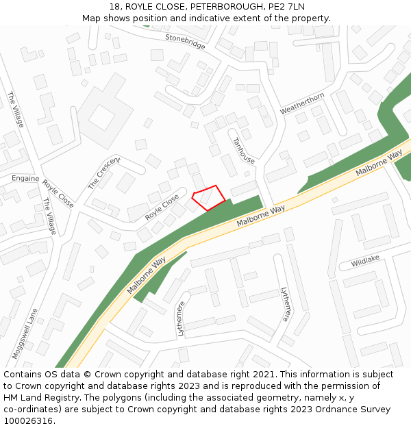 18, ROYLE CLOSE, PETERBOROUGH, PE2 7LN: Location map and indicative extent of plot