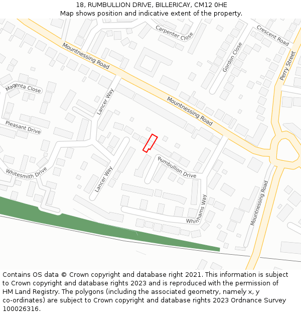 18, RUMBULLION DRIVE, BILLERICAY, CM12 0HE: Location map and indicative extent of plot