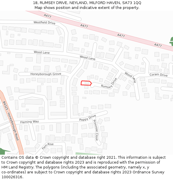 18, RUMSEY DRIVE, NEYLAND, MILFORD HAVEN, SA73 1QQ: Location map and indicative extent of plot