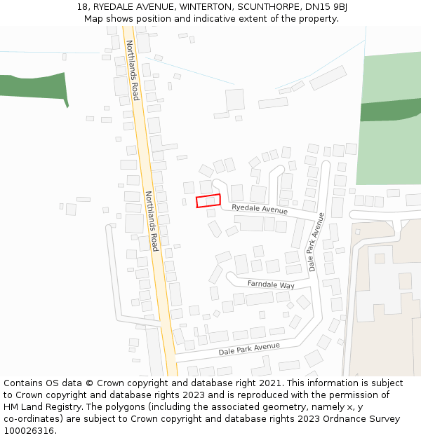 18, RYEDALE AVENUE, WINTERTON, SCUNTHORPE, DN15 9BJ: Location map and indicative extent of plot