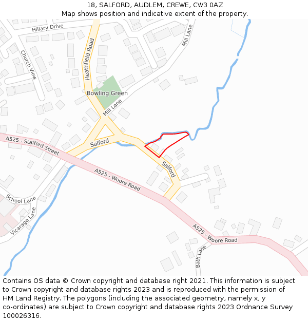 18, SALFORD, AUDLEM, CREWE, CW3 0AZ: Location map and indicative extent of plot