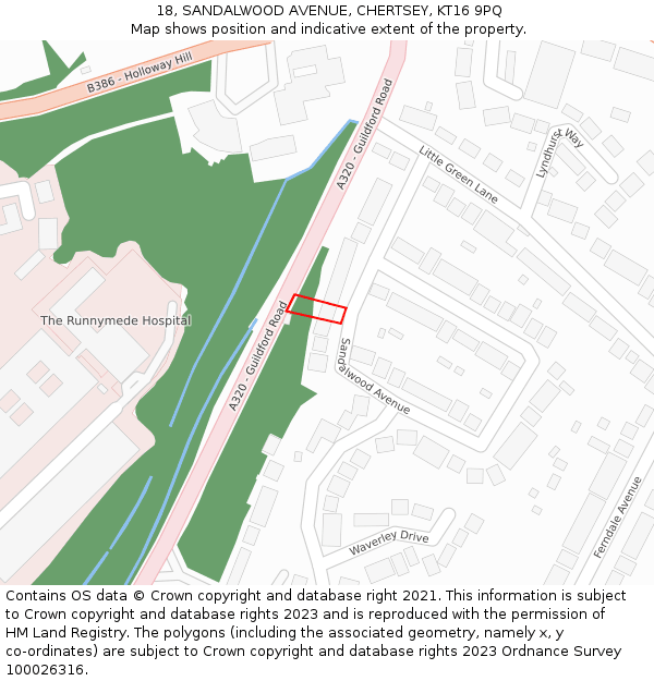 18, SANDALWOOD AVENUE, CHERTSEY, KT16 9PQ: Location map and indicative extent of plot
