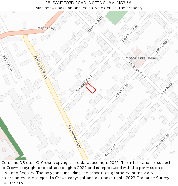 18, SANDFORD ROAD, NOTTINGHAM, NG3 6AL: Location map and indicative extent of plot