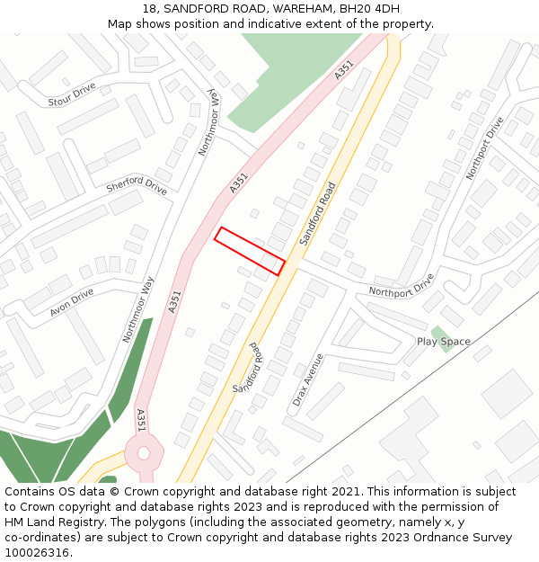 18, SANDFORD ROAD, WAREHAM, BH20 4DH: Location map and indicative extent of plot