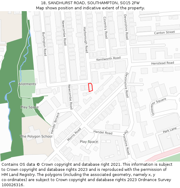 18, SANDHURST ROAD, SOUTHAMPTON, SO15 2FW: Location map and indicative extent of plot