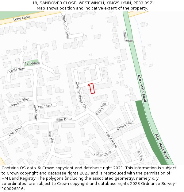 18, SANDOVER CLOSE, WEST WINCH, KING'S LYNN, PE33 0SZ: Location map and indicative extent of plot