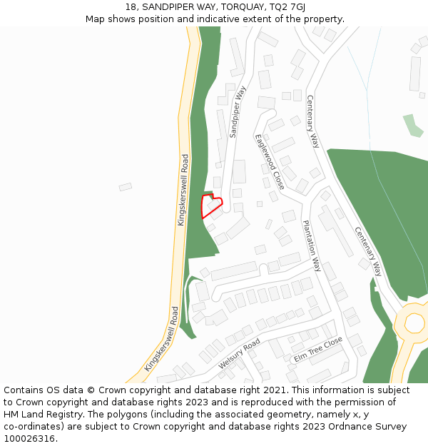 18, SANDPIPER WAY, TORQUAY, TQ2 7GJ: Location map and indicative extent of plot