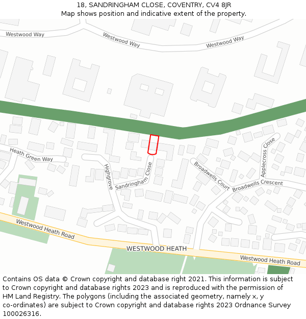 18, SANDRINGHAM CLOSE, COVENTRY, CV4 8JR: Location map and indicative extent of plot