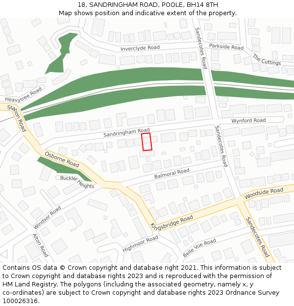 18, SANDRINGHAM ROAD, POOLE, BH14 8TH: Location map and indicative extent of plot