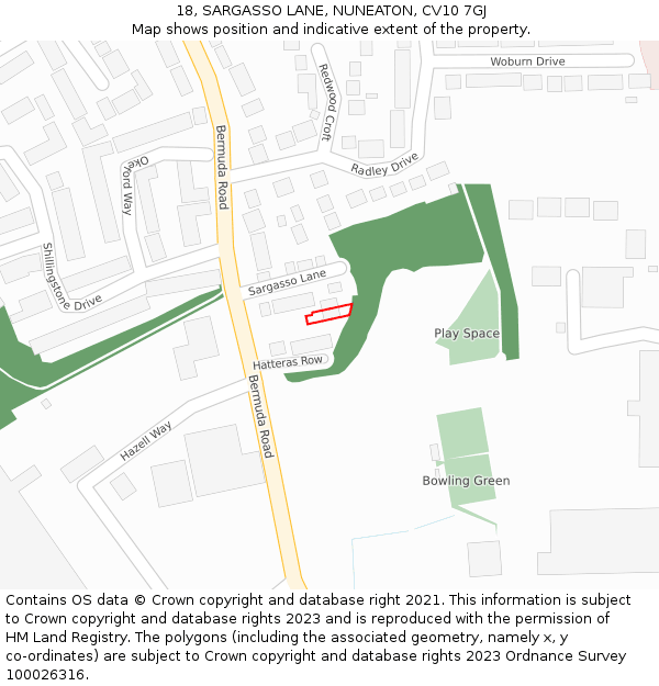 18, SARGASSO LANE, NUNEATON, CV10 7GJ: Location map and indicative extent of plot