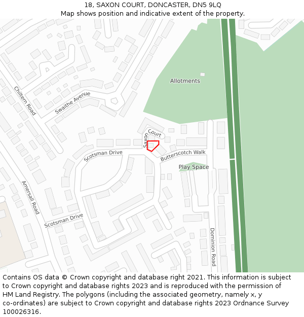 18, SAXON COURT, DONCASTER, DN5 9LQ: Location map and indicative extent of plot