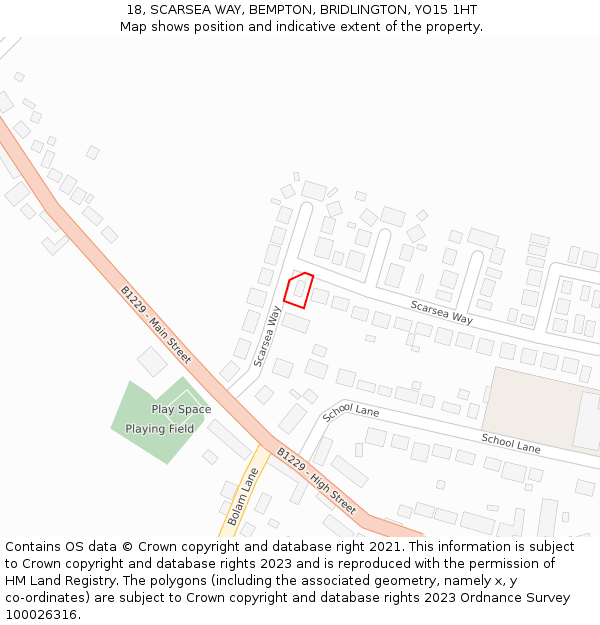 18, SCARSEA WAY, BEMPTON, BRIDLINGTON, YO15 1HT: Location map and indicative extent of plot