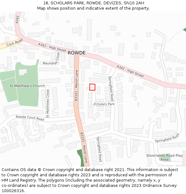 18, SCHOLARS PARK, ROWDE, DEVIZES, SN10 2AH: Location map and indicative extent of plot