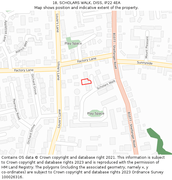 18, SCHOLARS WALK, DISS, IP22 4EA: Location map and indicative extent of plot
