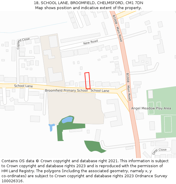 18, SCHOOL LANE, BROOMFIELD, CHELMSFORD, CM1 7DN: Location map and indicative extent of plot