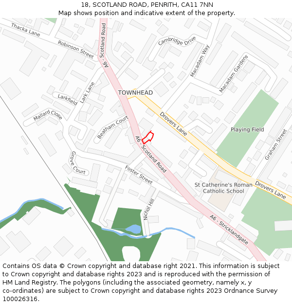 18, SCOTLAND ROAD, PENRITH, CA11 7NN: Location map and indicative extent of plot