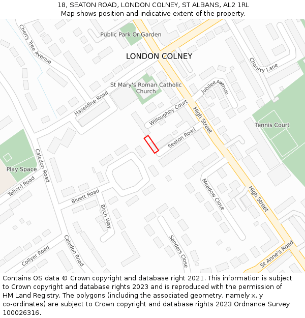 18, SEATON ROAD, LONDON COLNEY, ST ALBANS, AL2 1RL: Location map and indicative extent of plot