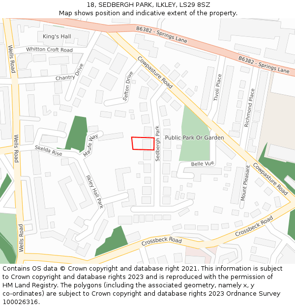 18, SEDBERGH PARK, ILKLEY, LS29 8SZ: Location map and indicative extent of plot