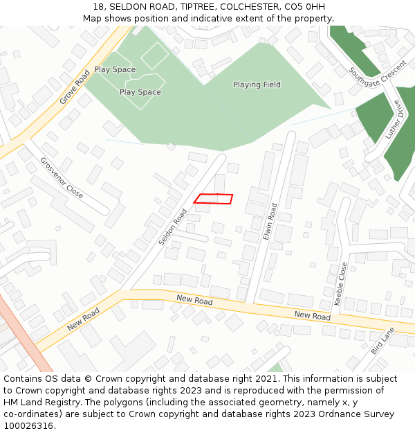 18, SELDON ROAD, TIPTREE, COLCHESTER, CO5 0HH: Location map and indicative extent of plot