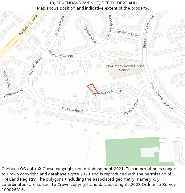 18, SEVENOAKS AVENUE, DERBY, DE22 4HU: Location map and indicative extent of plot